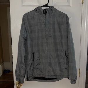 American Eagle Black & Grey Nylon Hooded Windbreaker Jacket Size Small